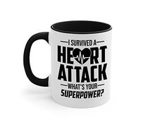 Zaman Hassan I Survived A Heart Attack Heart Attack Survivor Infarct Funny Superpower Coffee Mug For Men Women (11oz, White - Black)