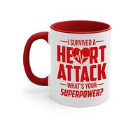 Zaman Hassan I Survived A Heart Attack Heart Attack Survivor Infarct Funny Superpower Coffee Mug For Men Women (11oz, White - Red)