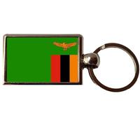 Zambia Double Sided Oblong Metal Keyring And Gift Bag
