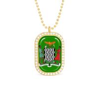 Zambia Flag Zambian Coat of Arms Pendant Necklace Fashion Jewelry Square Pendant with White Drill Border One Size