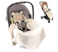 Zamboo Baby Car Seat Wrap Blanket 80x80cm - Cosy Teddy Fleece Swaddle with Safety Harness Slots - Oeko-Tex Certified- Snug & Cosy Comfort for Car Seat, Carrycot or Pushchair - Beige