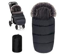 ZAMBOO Universal Thermal Footmuff with Fur, Dark Grey - for 3-Point and 5-Point Harness Pushchairs/Buggies, Fleece Lined, Hood, Water-Repellent