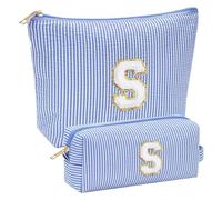 Zambuph 2piece Makeup Storage Bag with Pin Letter for Various Cosmetics Makeup Organizer Storage Cosmetic Organizer Toiletry Bag, Blue, S