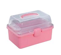 Zambuph 3 Layer Compartment Storage Box Large Household Organizer Storage Box Stackable to Store Hair Accessories and Office Items Case Container Organizer Bins Divider, Pink, 20x15x13cm