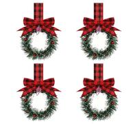 Zambuph 4/6Pcs Mini Wreaths With Bow Tie Small Berries Christmas Wreath Hanging Garland For Home Xmas Thanksgiving Day, red, 4PCS