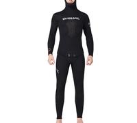 Zambuph 5MM Professional Wetsuits Split-type Hooded Camouflage Cold-proof Swimwear Elasticity Long Sleeved Long Pants Surf Suit, Black, XL