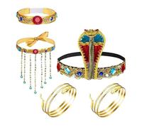 Zambuph Dress Up Accessory Egypt Queen Headdress Exquisite Snake Headpiece Beaded Necklace Crystal Bracelet Festival Experience Dress Up Beaded Tassel Necklace Crystal Bracelet