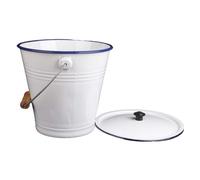 Zambuph Durable White Enamel Bucket Enamelware Practical Kitchen Storage And Beautiful Decor Farmhouse Styles Utensils Pail Accessory Decor Oil Water Bucket With Wood Handle Vintage, 7L