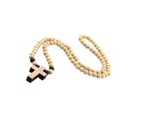 Zambuph Elegant 8mm Bead Rosary Pray Hand Jesus Cross Pendant Necklace for Men Chain Beads, Wood Color