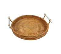 Zambuph Elegant Round Serving Basket Authentic Rattan For Bread And Fruit Storage Solution Decorative Baskets For Kitchen Counter Organizing Ensuring Is Safe Desktop Bread Basket Dried Fruit Storage
