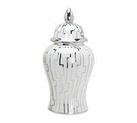 Zambuph Exquisite Ceramic Ginger Jar Storing and Displaying 17x17x37cm, Silver, geometry