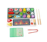 Zambuph Kids BBQ Grill Playset Toy Grill Fun Educational Interactive Cooking Game With Wooden Food Skewers Kids Playset With Play Foods Allows Children To Exercise Hand Eye Coordination And Fine Motor