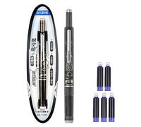 Zambuph Retractable fountain pen with 5 ink medium-sized nib with transparent smooth bleed-through, suitable exam pens, a, black, ErasableBlue 1+5