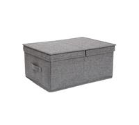 Zambuph Storage Box Collapsible Washable Handle Store Containers Solid Color Household Boxes Shoe Toys Bedroom Clothes Socks , 41x24x17cm Grey