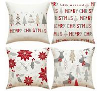 Zambuph Throw Pillow Case Square Cushion,SXYM40-4PC set-27,45x45cm | Red Star Pattern On Soft Linen Fabric Easy To Clean And Maintain Suitable For Couch And Sofa During Holidays