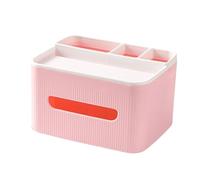 Zambuph Tissue Box Rectangular Plastic Striped Storage Organizer Foldable Cover Grids Paper Holder Home Bookcase Decoration, Pink