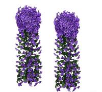 ZAMETTER 2Pcs Artificial Violet Hanging Flowers 31.5 Inch Silk Vine Plants Realistic Purple Faux Greenery for Home Garden Wall Patio Wedding Decor Indoor Outdoor Use(Purple)