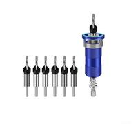 ZAMETTER 4 Flute Countersink Drill Bit Set with Adjustable Depth Stop Ring Ranging from 5 to 25 mm Automatic Quick Change Carbide Tips for Precise Woodworking Cabinetry(Blue)