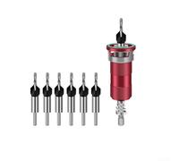 ZAMETTER 4 Flute Countersink Drill Bit Set with Adjustable Depth Stop Ring Ranging from 5 to 25 mm Automatic Quick Change Carbide Tips for Precise Woodworking Cabinetry(Red)