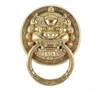 ZAMETTER Brass Animal Head Door Knocker Wooden Door Handle Pure Chinese Antique Lion Head Pull for RING Retro Door Head Handle(Brass)