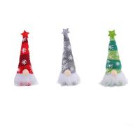 ZAMETTER Christmas Gnome Figurines Set of 3 with Built In LED Lighting Sitting Knitted Holiday Decoration for Living Room Mantel Tabletop Festive Seasonal Home Decor Gray Green Red Charming Display(1)