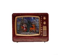 ZAMETTER Christmas TV Music Box Ornament with Falling Snow Scene and LED Light Musical Snow Globe Decoration Featuring Santa Claus/Snowman/Elk for Home Décor Holiday Celebrations(Red deer)