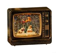 ZAMETTER Christmas TV Music Box Ornament with Falling Snow Scene and LED Light Musical Snow Globe Decoration Featuring Santa Claus/Snowman/Elk for Home Décor Holiday Celebrations(Copper deer)