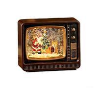 ZAMETTER Christmas TV Music Box Ornament with Falling Snow Scene and LED Light Musical Snow Globe Decoration Featuring Santa Claus/Snowman/Elk for Home Décor Holiday Celebrations(Copper Santa Claus)