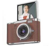 ZAMETTER Digital Camera 4K 48MP Autofocus with 64GB Card 2.4" Screen Mini Vlogging Cameras 180° Rotating Flip Screen Photography Vlogging Digital Camera Auto-Focus Small Cameras(Brown)