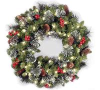 ZAMETTER LED Illuminated Winter Berry Wreath 40cm Christmas LED Berry Wreath Simulation Pine Needle Rattan Festive Winter Home Decor for Indoor Outdoor Door Wall Hanging Seasonal Holiday Green(40cm)