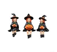 ZAMETTER Resin Pumpkin Witch Ornaments 3Pcs Halloween Decorative Figurine Set Holiday Seasonal Indoor Decor Autumn Table Mantle Display Whimsical Enchant Handcrafted Statues for Halloween Thanksgiving