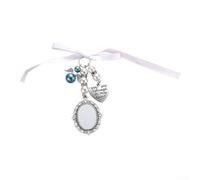 ZAMETTER Silver Bridal Bouquet Photo Frame Memory Charm with Heart Beads and Blue Angel Pendant for Wedding Decoration Keepsake, Antique Heart-Shaped Pendant with Lace Frames and(1)