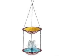 ZAMETTER Solar Powered Hummingbird Feeder and Bird Bath with Double Layer Design for Garden Patio Outdoor Water Fountain Decoration Blue Purple Pink Gray(Purple)