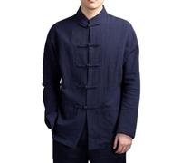 ZAMETTER Stylish Chinese Kung Fu Jacket for Men Comfortable Tang Suit Uniform for All Occasions (L Navy)