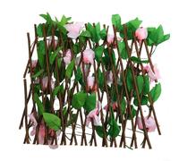 ZAMETTER Telescopic Fences Artificial Roses Expandable Privacy Fence Panel Telescopic Wood Trellis Garden Screen Outdoor Courtyard Wall Decoration Extendable Garden Fence(Pink)
