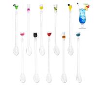 Zamety 10 Pcs Cocktail Stirrers, Acrylic Drink Stirrers and Cocktail Mixing Spoon, Tropical Styles Stirrer with Wine Glass Patterns, Drink Stirring Sticks for Party Drinks Tea Coffee