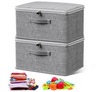 Zamety 2 Pcs Lockable Storage Box, Storage Boxes with Lids, Grey Fabric Organiser Box with Lids, Foldable Storage Box with Combination Lock for Bedding, Clothing, Toys, Medicines, 30 x 20 x 14 cm