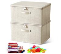 Zamety 2 Pcs Storage Box with Combination Lock, Lockable Storage Box, Fabric Organiser Box with lids, Foldable Storage Boxes for Bedding, Clothes, Toys, Beige, 30x20x14cm