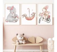 Zamety 3 Pcs Nursery Prints, A3 Kids Wall Art Posters, Nursery Wall Decor Poster, Cute Rabbit Kids Posters for Boy Girl Baby Room, Bedroom or Playroom, without Frame, 30x40cm