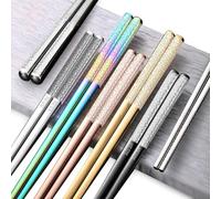 Zamety 5 PCS Metal Chopsticks, Chopsticks Reusable, Laser Engraved Stainless Steel Chop Sticks, Dishwasher Safe, Japanese Korean Style, Suitable for Rice Sushi Noodles, Rainbow