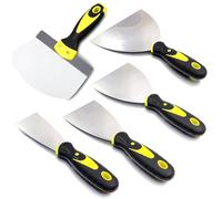 Zamety 5 Piece Spatula Set, Painter's Spatula Tool, Metal Spatula with Plastic Handle, 5 cm, 7.5 cm, 10 cm, 15 cm Scraper and 16.5 cm Curved Bending Spatula, for Scraping Walls and Removing Wallpaper