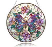 Zamety Diamond Art Hanging Ornaments, Butterfly Diamond Painting, 5D DIY Crystal Art Pendant with Chain for Home Decoration and Gift