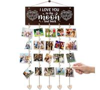 Zamety Hanging Photo Display, Collage Picture Frames Photo Display Board with Small 20 Wooden Clips, 6 Ropes and 5 Heart-Shaped Decorations, Multi Picture Organizer for Postcards Photos Collage Art