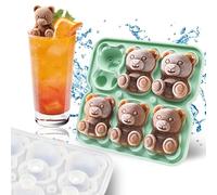 Zamety Ice Cube Tray with Lid 3D Bear Shapes 6 Cavity Silicone Ice Cube Tray, Suitable for Baby Food, Whisky, Beverages, Cocktail and Other Drink, Green