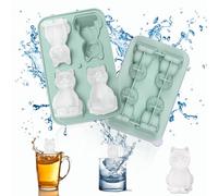 Zamety Ice Cube Tray with Lid, Cat Silicone Ice Cube Tray, 4 Cavity Reusable Icetray for Cocktail Whisky Fruit Wine Coffee, Green