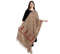 Zamour Kashmiri Embroidery Indian Paper Mache Pashmina Wool Shawl Stole Scarf for Women (Olive Green) (Taupe)
