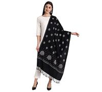 Zamour Kashmiri Indian Sozni Embroidery Pashmina Wool Shawl Stole Scarf for Women, Black, Large