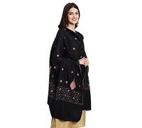Zamour Kashmiri Shawl for Women, Pashmina Style Paper Mache Embroidery Wool Shawls for Winter (Taupe) (Black)