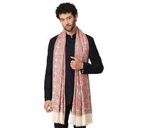 Zamour Large Jacquard Woven Indian Shawl Wrap for Men, Light Weight, Traditional Floral Jaal Patterns (White2)
