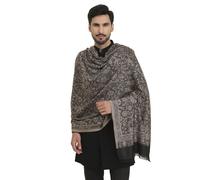 Zamour Large Jacquard Woven Indian Shawl Wrap for Men, Light Weight, Traditional Floral Jaal Patterns (Black2)